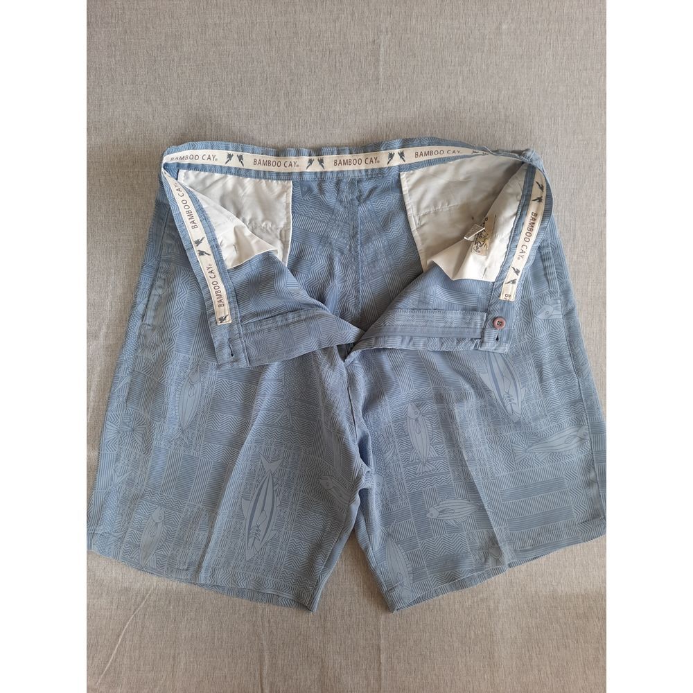 Bamboo Cay Fine Resort Wear Men 38 All-Over Fish‎ Print Boho Modal Blue Short